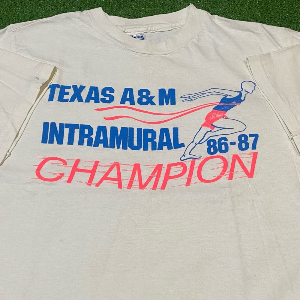 Vintage 80s Texas A&M Aggies Intramural Champion Tshirt White Medium 1986 1987